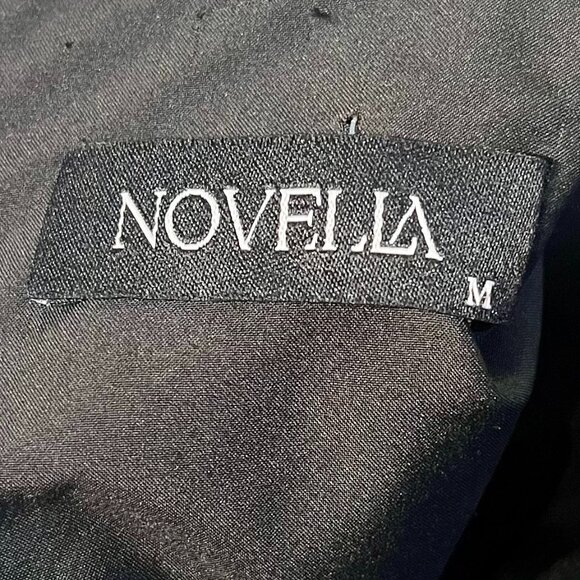 Novella Modest Midi Dress Size Medium Prairie Cottage Floral Ruffle Tiered Black - Picture 10 of 12